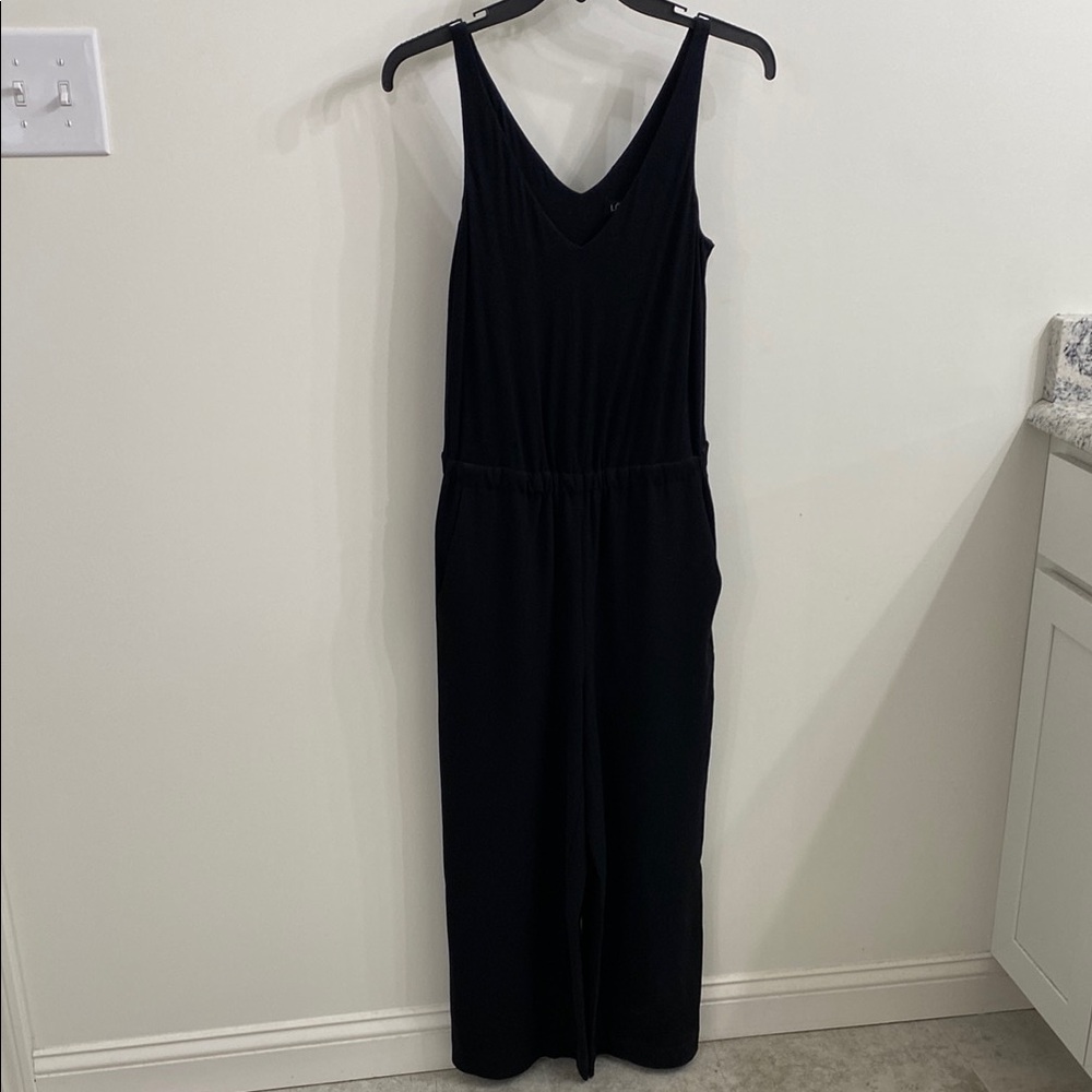 LOFT Black Sleeveless Jumpsuit with Wide-Leg Design